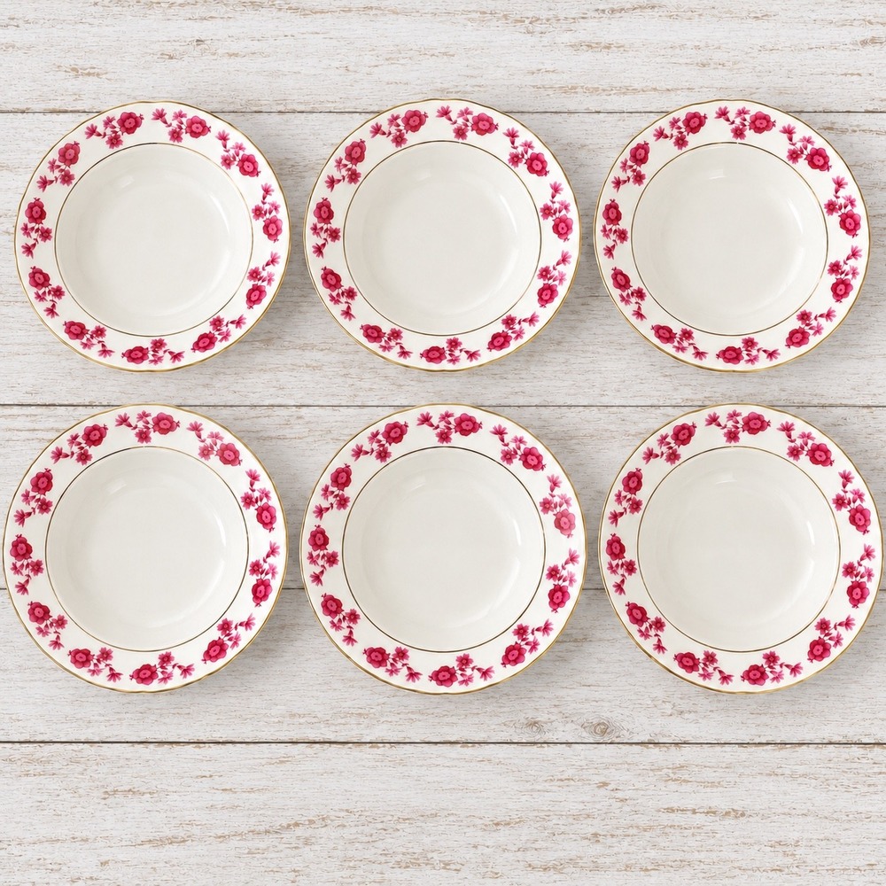 Vintage Jingdezhen Porcelain Sauce Dishes Set of 6 Pink Floral Gold Rim China